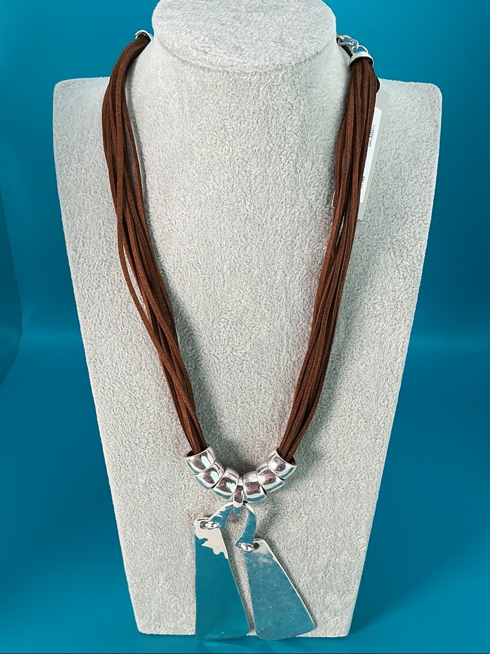 Robert Lee Morris Brown Multi-Strand Cord Necklace with Silver Pendants